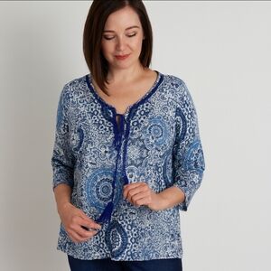 Tio Blue Bohemian Mandala Peasant Plus Top Sz 2X